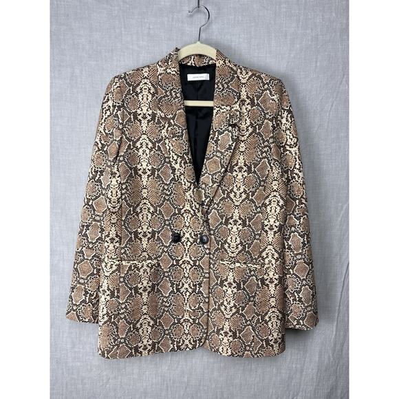Anine Bing Madeline Python Print Oversized Double Breasted Blazer Tan/Brown S - Picture 2 of 8